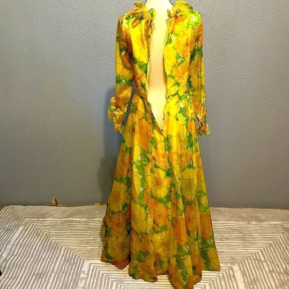 Coco California vintage yellow and green floral maxi dress. No size tag. - Picture 9 of 12
